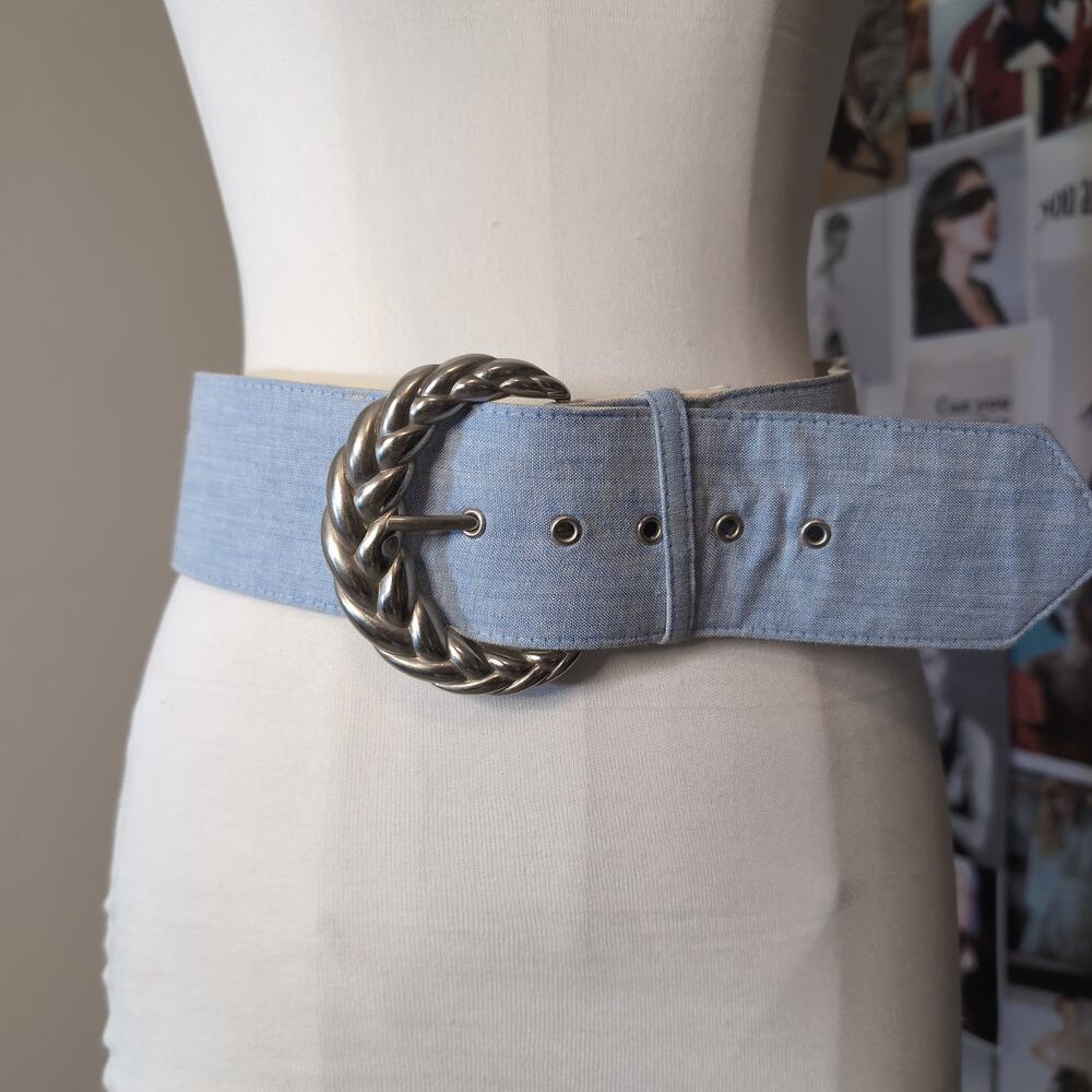 Chambray Wide Waist Belt With Braided Buckle